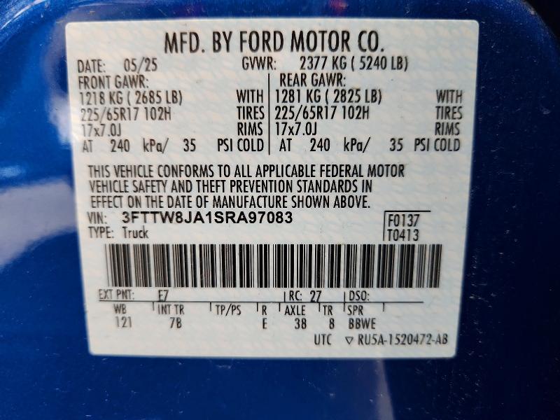 2025 Ford Maverick მანქანა იყიდება აუქციონზე, vin: 3FTTW8JA1SRA97083, აუქციონის ნომერი: 58747806
