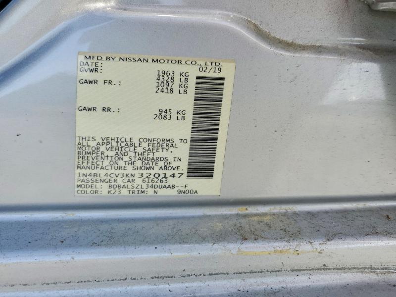 Продажа на аукционе авто 2019 Nissan Altima, vin: 1N4BL4CV3KN320147, номер лота: 58330136