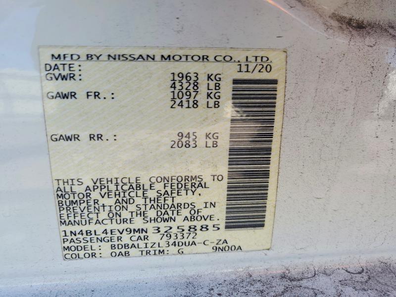 Aukcja sprzedaży 2021 Nissan Altima, vin: 1N4BL4EV9MN325885, numer aukcji: 58935446