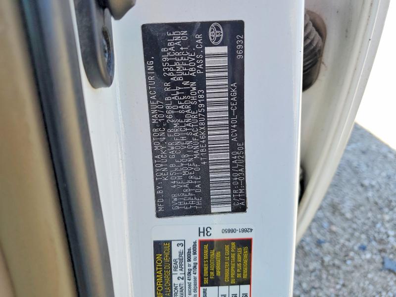 Aukcja sprzedaży 2008 Toyota Camry, vin: 4T1BE46KX8U759183, numer aukcji: 57252796