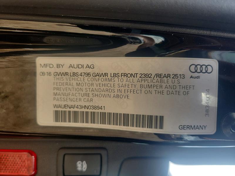 Aukcja sprzedaży 2017 Audi A4, vin: WAUENAF43HN038941, numer aukcji: 56293616