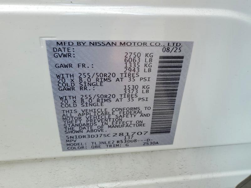 55732616 :رقم المزاد ، 5N1DR3DJ7SC281707 vin ، 2025 Nissan Pathfinder مزاد بيع