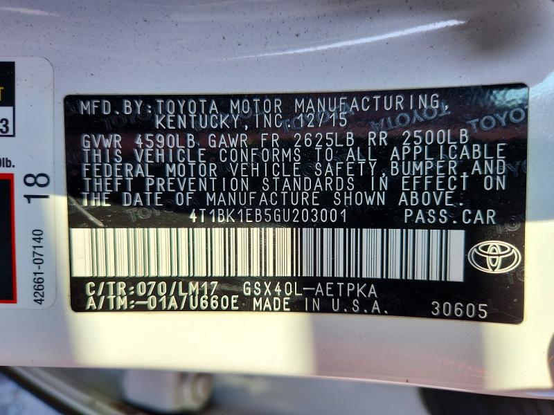 57168676 :رقم المزاد ، 4T1BK1EB5GU203001 vin ، 2016 Toyota Avalon مزاد بيع