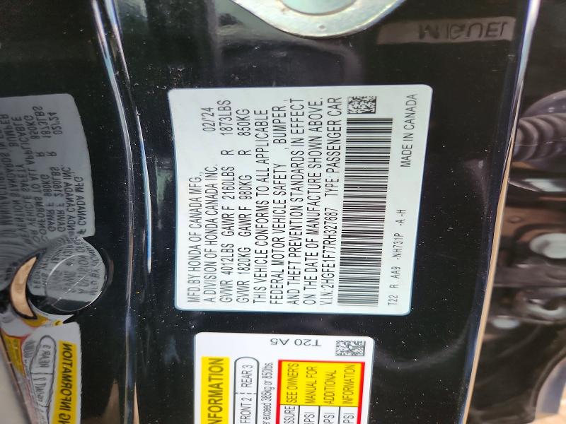 Продажа на аукционе авто 2024 Honda Civic, vin: 2HGFE1F77RH327687, номер лота: 57252626