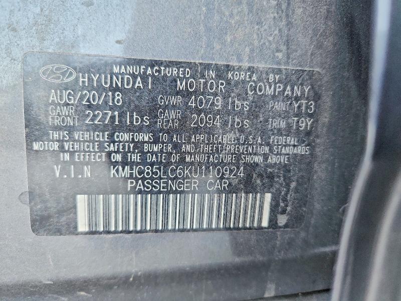 58334996 :رقم المزاد ، KMHC85LC6KU110924 vin ، 2019 Hyundai Ioniq مزاد بيع