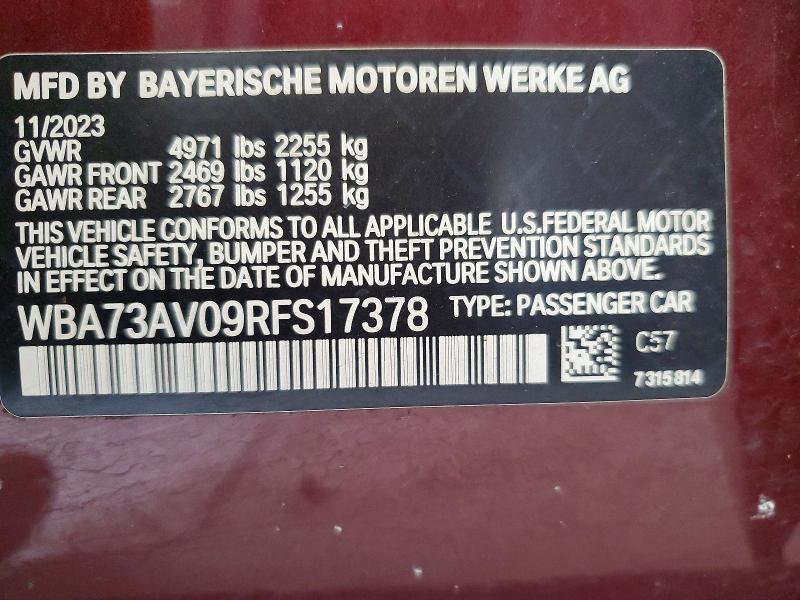 2024 Bmw 430xi მანქანა იყიდება აუქციონზე, vin: WBA73AV09RFS17378, აუქციონის ნომერი: 58697726