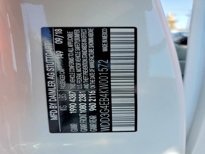Aukcja sprzedaży 2019 Mercedes-benz A, vin: WDD3G4EB4KW001572, numer aukcji: 58394496