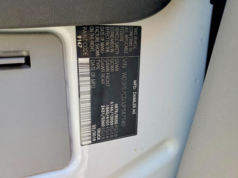58092106 :رقم المزاد ، WD3PE7CD3JP587580 vin ، 2018 Mercedes-benz Sprinter مزاد بيع