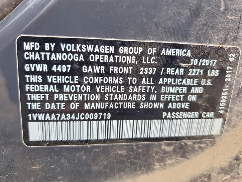 Aukcja sprzedaży 2018 Volkswagen Passat, vin: 1VWAA7A34JC009719, numer aukcji: 59121976