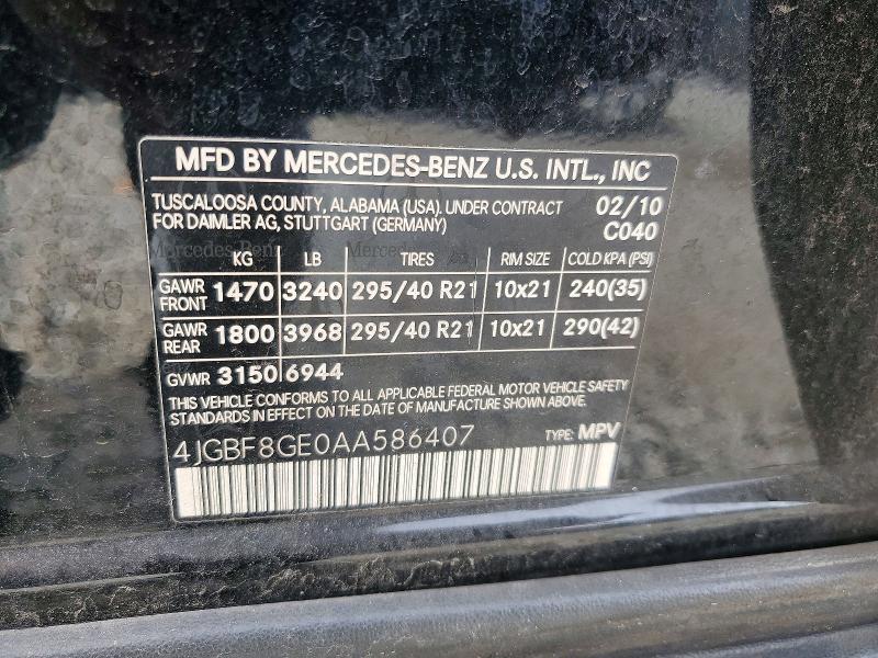 56274826 :رقم المزاد ، 4JGBF8GE0AA586407 vin ، 2010 Mercedes-benz Gl مزاد بيع