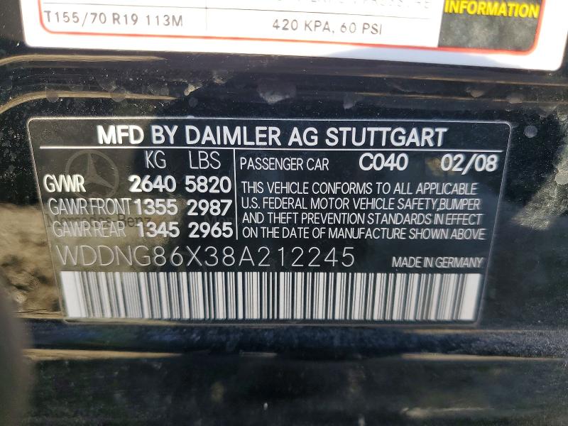 2008 Mercedes-benz S მანქანა იყიდება აუქციონზე, vin: WDDNG86X38A212245, აუქციონის ნომერი: 85977145