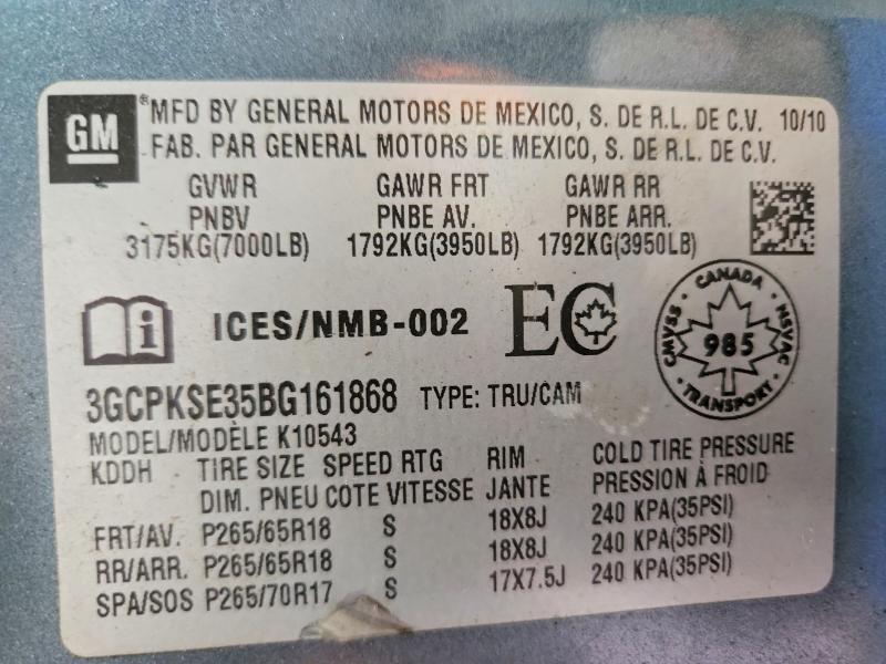 58292466 :رقم المزاد ، 3GCPKSE35BG161868 vin ، 2011 Chevrolet Silverado مزاد بيع