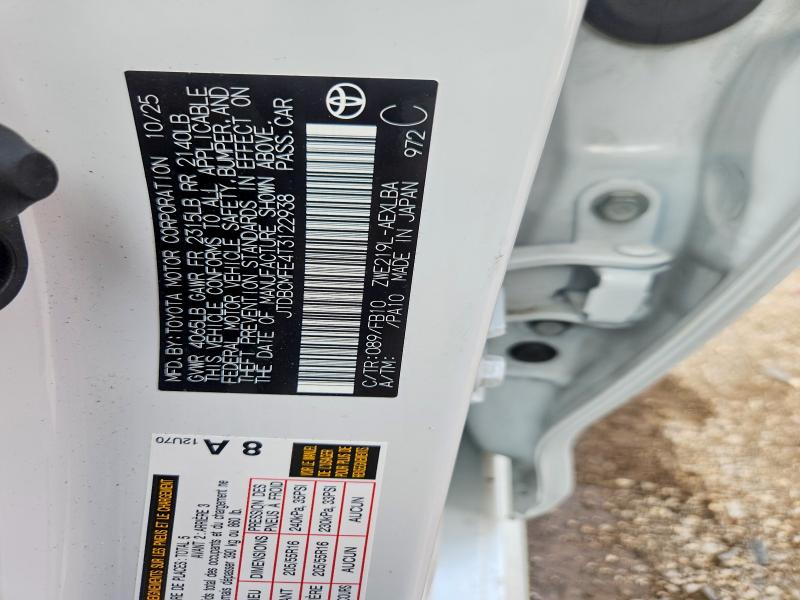 Aukcja sprzedaży 2026 Toyota Corolla Hybrid, vin: JTDBCMFE4T3122938, numer aukcji: 56262246