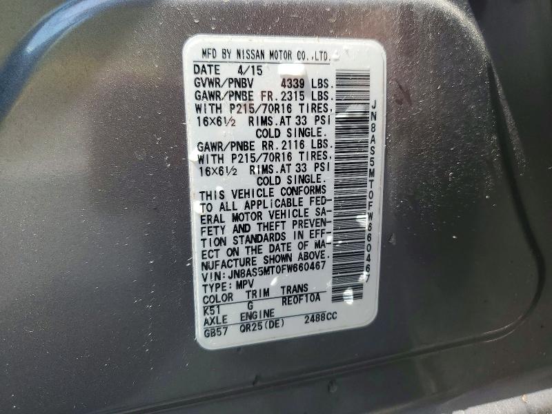 55786286 :رقم المزاد ، JN8AS5MT0FW660467 vin ، 2015 Nissan Rogue Select مزاد بيع