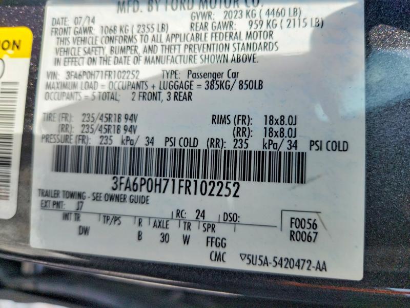 Продажа на аукционе авто 2015 Ford Fusion, vin: 3FA6P0H71FR102252, номер лота: 55141716