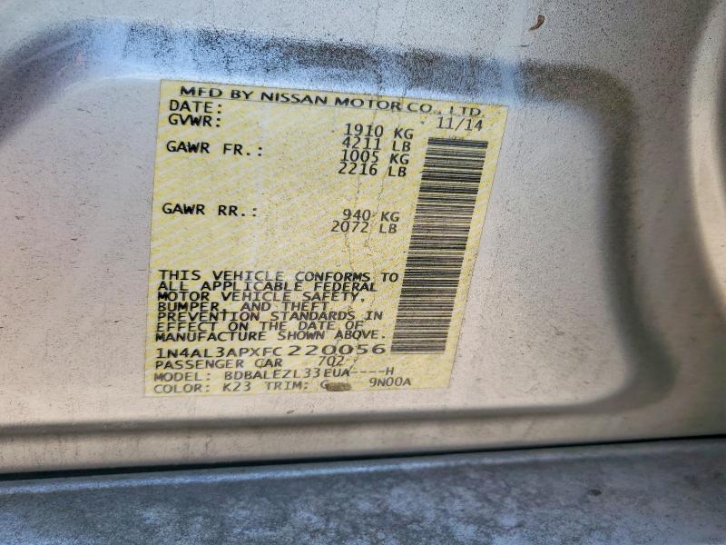 Auction sale of the 2015 Nissan Altima, vin: 1N4AL3APXFC220056, lot number: 58957706