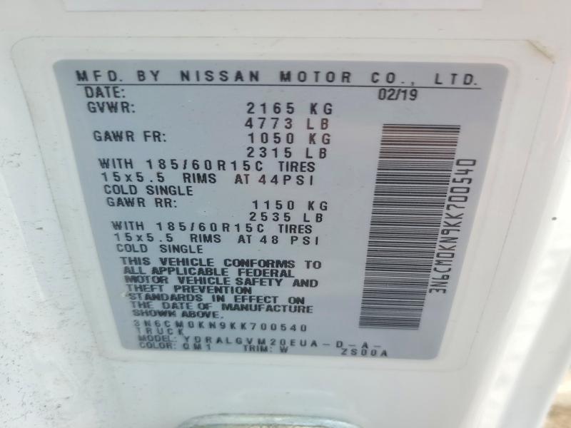 Aukcja sprzedaży 2019 Nissan Nv200, vin: 3N6CM0KN9KK700540, numer aukcji: 56112266