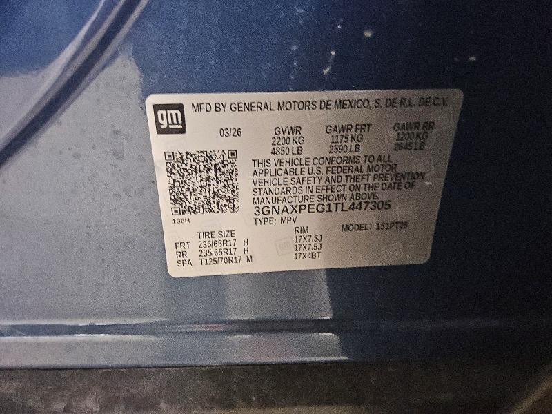 2026 Chevrolet Equinox მანქანა იყიდება აუქციონზე, vin: 3GNAXPEG1TL447305, აუქციონის ნომერი: 59055656