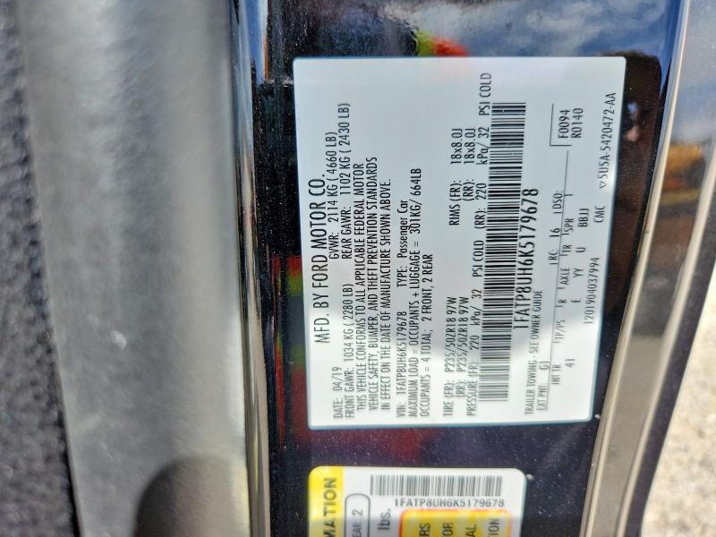 2019 Ford Mustang მანქანა იყიდება აუქციონზე, vin: 1FATP8UH6K5179678, აუქციონის ნომერი: 55705876