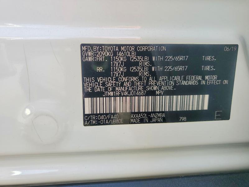 Продаж на аукціоні авто 2019 Toyota Rav4, vin: JTMW1RFV4KJ014687, номер лоту: 57727856