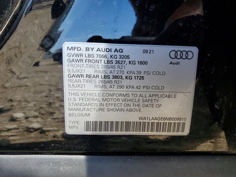 55418576 :رقم المزاد ، WA1LAAGE6NB009910 vin ، 2022 Audi E-tron مزاد بيع