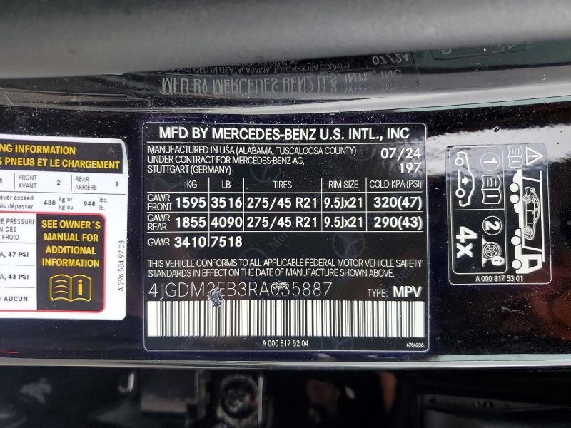 2024 Mercedes-benz Eqs Suv მანქანა იყიდება აუქციონზე, vin: 4JGDM2EB3RA035887, აუქციონის ნომერი: 57702196