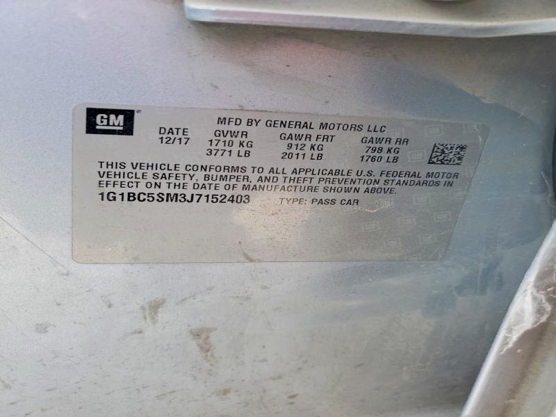 Продаж на аукціоні авто 2018 Chevrolet Cruze, vin: 1G1BC5SM3J7152403, номер лоту: 58970376