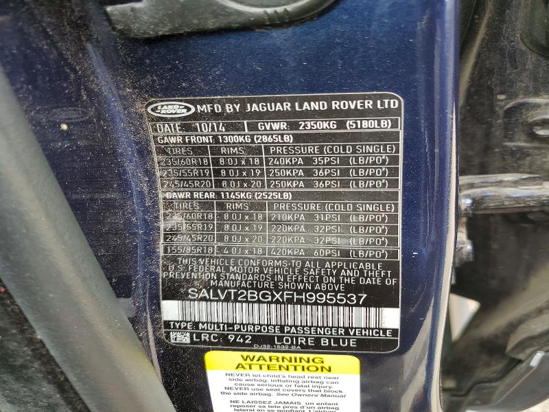 Продажа на аукционе авто 2015 Land Rover Range Rover Evoque, vin: SALVT2BGXFH995537, номер лота: 55654346