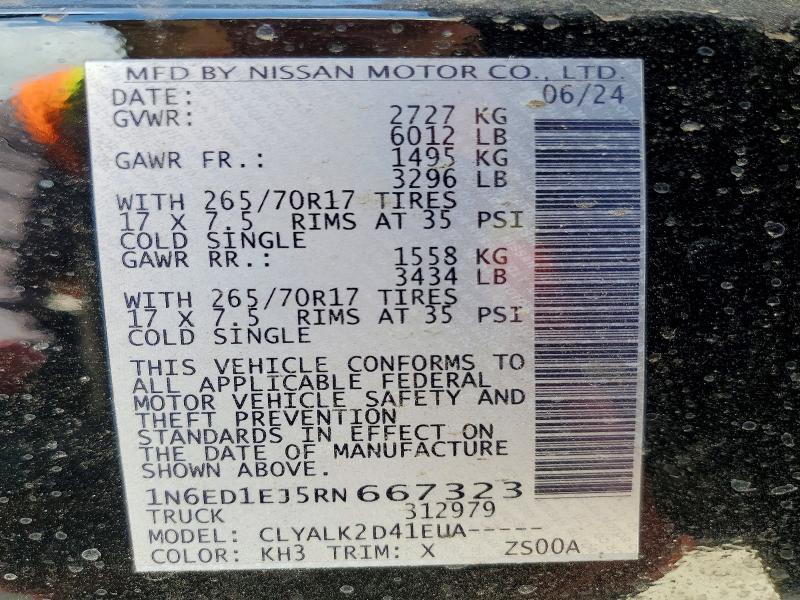 2024 Nissan Frontier მანქანა იყიდება აუქციონზე, vin: 1N6ED1EJ5RN667323, აუქციონის ნომერი: 55948656