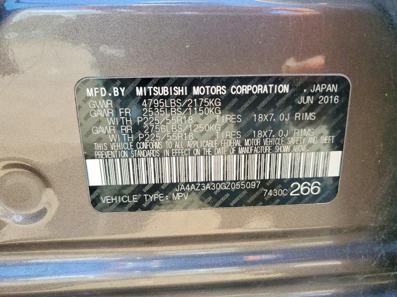 2016 Mitsubishi Outlander მანქანა იყიდება აუქციონზე, vin: JA4AZ3A30GZ055097, აუქციონის ნომერი: 57764286