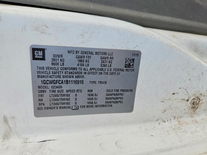 Продаж на аукціоні авто 2011 Chevrolet Express G2500, vin: 1GCWGFCA1B1116916, номер лоту: 55895506