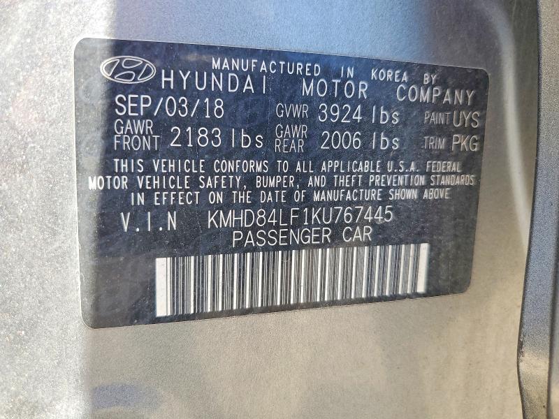 Aukcja sprzedaży 2019 Hyundai Elantra, vin: KMHD84LF1KU767445, numer aukcji: 55887946