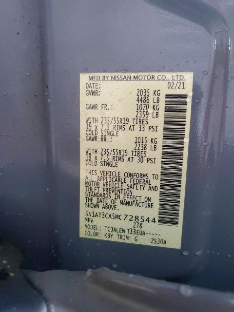 59057556 :رقم المزاد ، 5N1AT3CA5MC728544 vin ، 2021 Nissan Rogue مزاد بيع