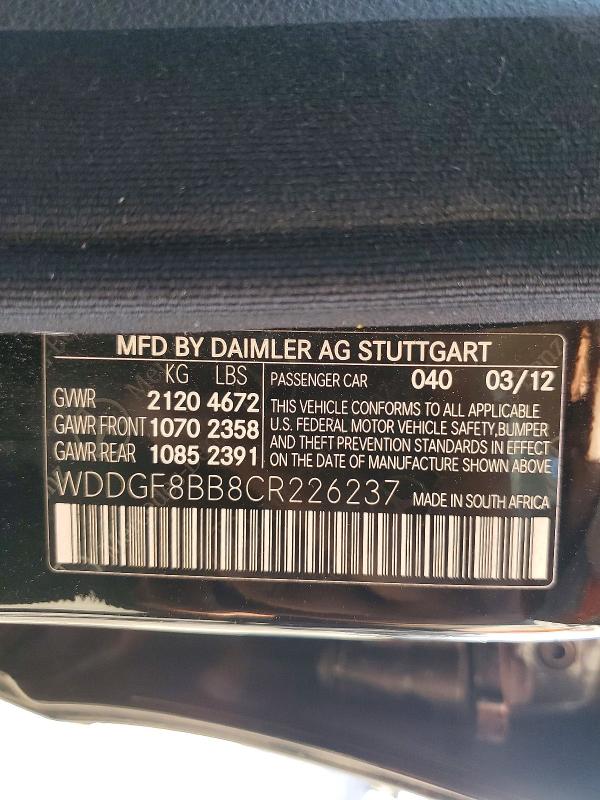 Продаж на аукціоні авто 2012 Mercedes-benz C, vin: WDDGF8BB8CR226237, номер лоту: 56319656