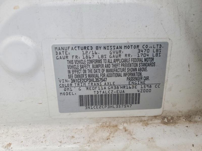 55637776 :رقم المزاد ، 3N1CE2CP3HL357547 vin ، 2017 Nissan Versa Note مزاد بيع