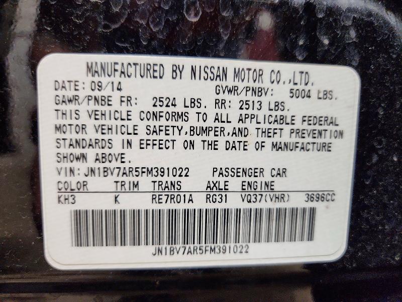 2015 Infiniti Q50 მანქანა იყიდება აუქციონზე, vin: JN1BV7AR5FM391022, აუქციონის ნომერი: 57544806