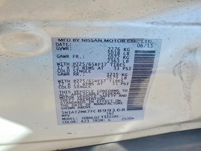 2015 Nissan Rogue მანქანა იყიდება აუქციონზე, vin: 5N1AT2MK7FC899168, აუქციონის ნომერი: 57165046
