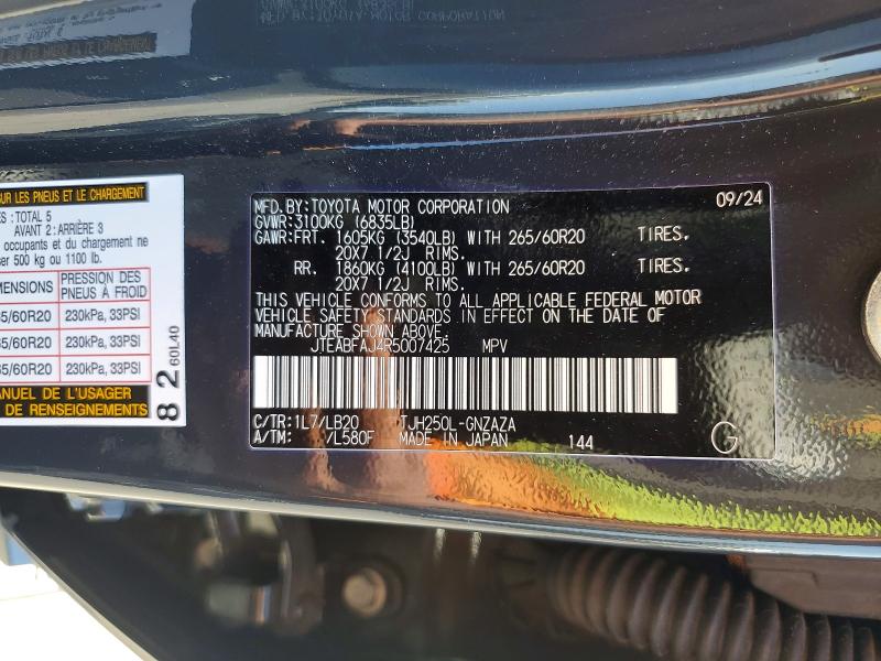 Aukcja sprzedaży 2024 Toyota Land Cruiser, vin: JTEABFAJ4R5007425, numer aukcji: 56124926