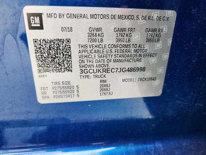 Aukcja sprzedaży 2018 Chevrolet Silverado, vin: 3GCUKREC7JG486998, numer aukcji: 57084836