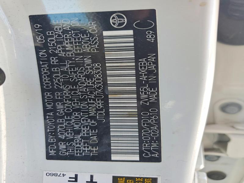 Aukcja sprzedaży 2019 Toyota Prius, vin: JTDL9RFU7K3008308, numer aukcji: 58112636