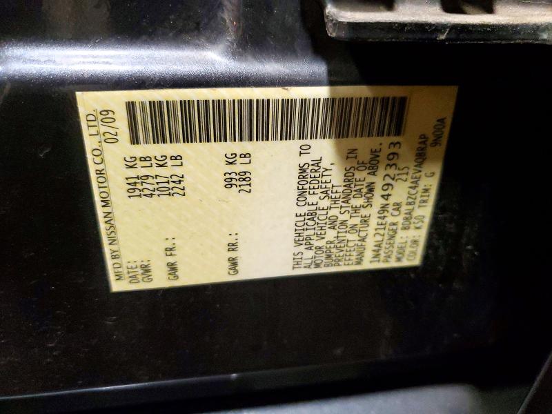 Aukcja sprzedaży 2009 Nissan Altima, vin: 1N4AL21E49N492393, numer aukcji: 58091706