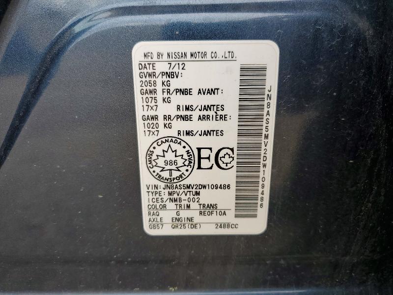 58073116 :رقم المزاد ، JN8AS5MV2DW109486 vin ، 2013 Nissan Rogue مزاد بيع