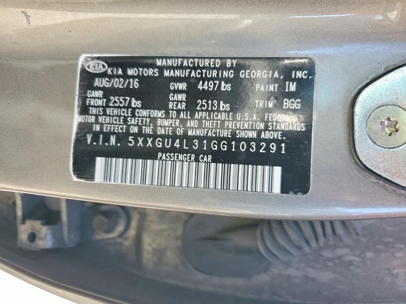57782666 :رقم المزاد ، 5XXGU4L31GG103291 vin ، 2016 Kia Optima مزاد بيع