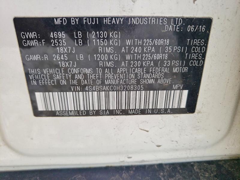 Aukcja sprzedaży 2017 Subaru Outback, vin: 4S4BSAKC0H3208305, numer aukcji: 52550676