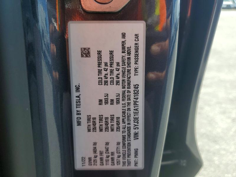 Продаж на аукціоні авто 2023 Tesla Model 3, vin: 5YJ3E1EA1PF418245, номер лоту: 58447986