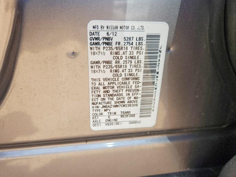 Aukcja sprzedaży 2012 Nissan Murano, vin: JN8AZ1MW7CW236309, numer aukcji: 56168866