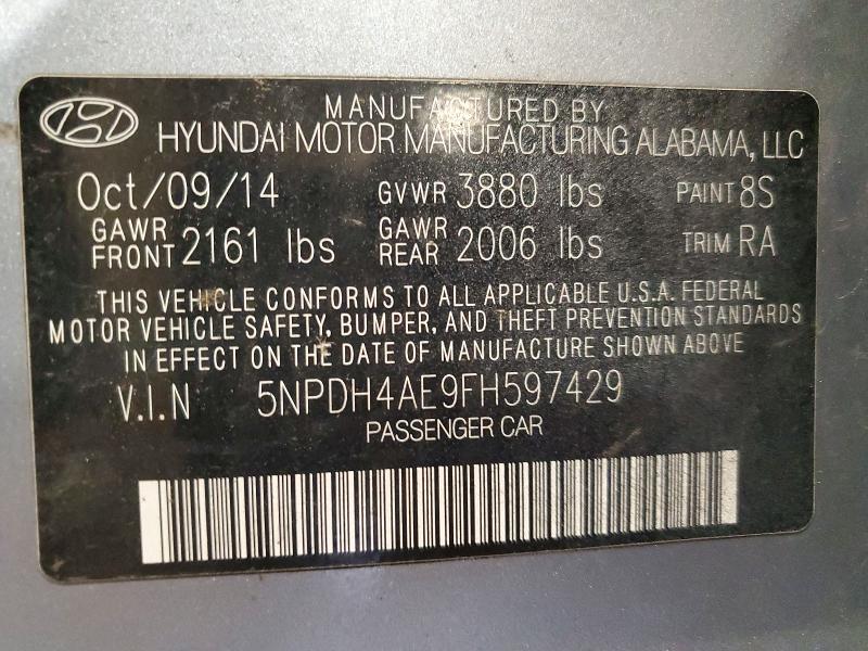 55539446 :رقم المزاد ، 5NPDH4AE9FH597429 vin ، 2015 Hyundai Elantra مزاد بيع
