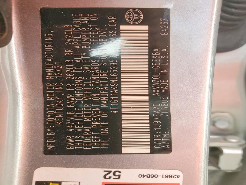 2022 Toyota Camry მანქანა იყიდება აუქციონზე, vin: 4T1G11AK9NU652953, აუქციონის ნომერი: 56059076