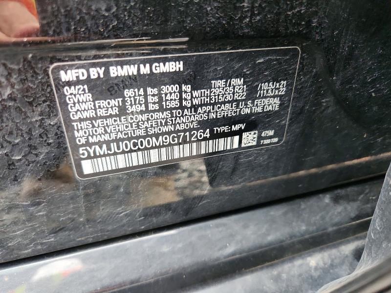 57506506 :رقم المزاد ، 5YMJU0C00M9G71264 vin ، 2021 Bmw X5 مزاد بيع