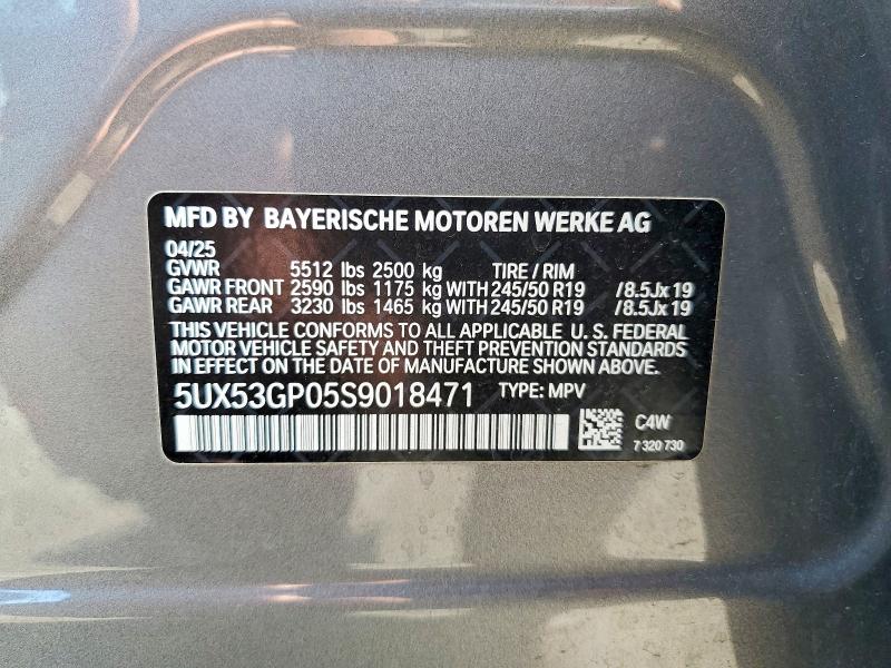 55322766 :رقم المزاد ، 5UX53GP05S9018471 vin ، 2025 Bmw X3 مزاد بيع